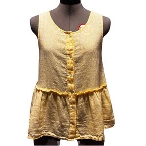 Isaac Mizrahi | Linen Peplum Button Front Tank | Yellow | XS